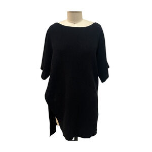 Eileen Fisher Black Organic Cotton Blend Tunic Sweater SZ Med Side Split